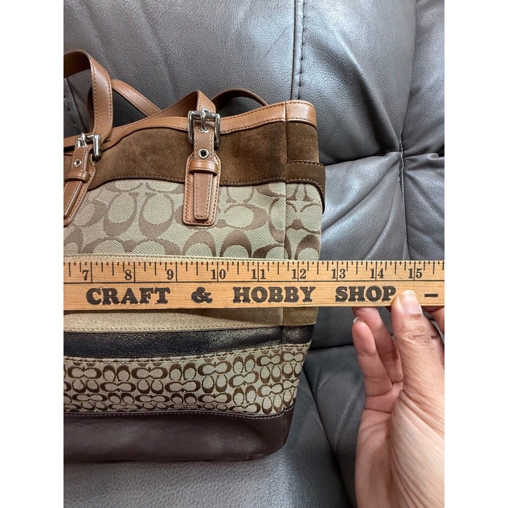 Coach Hampton Stripe Signature Jacquard Suede Leather Tote Bag Brown F11529 - Picture 5 of 8